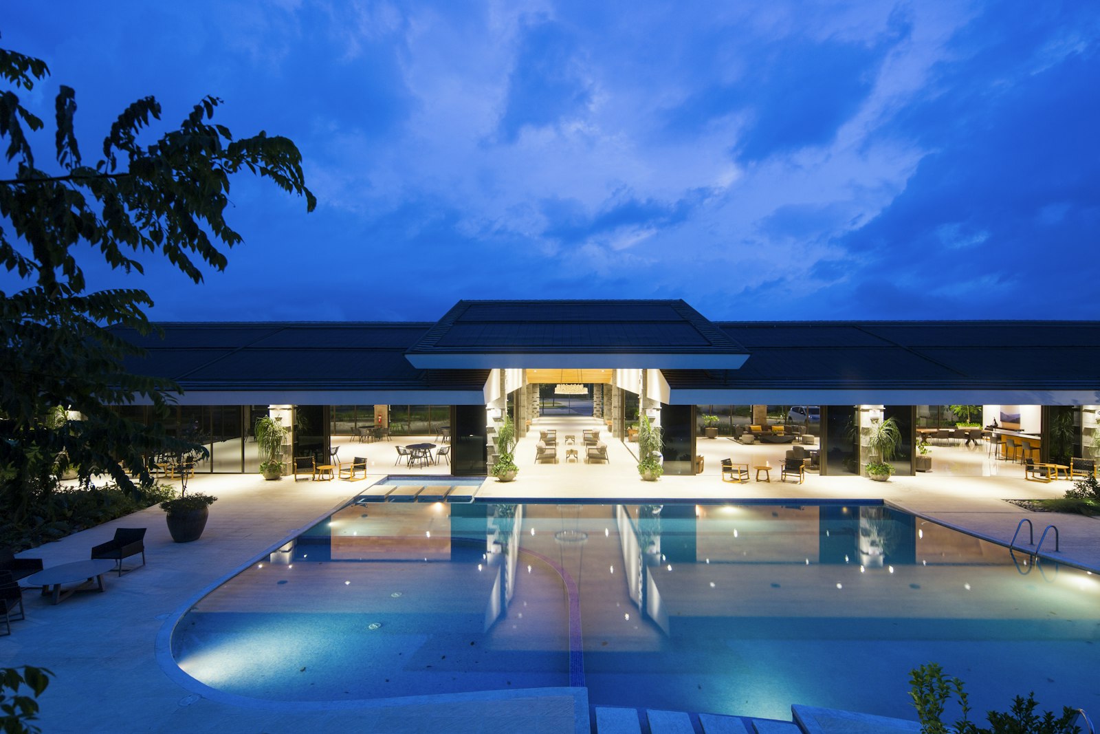 Pool deck at sunset